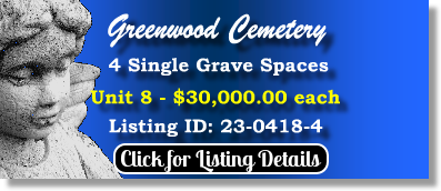 4 Single Grave Spaces $30Kea! Greenwood Cemetery Orlando, FL Unit 8 The Cemetery Exchange 23-0418-4