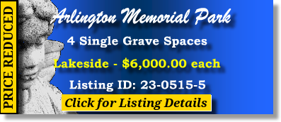 4 Single Grave Spaces $6Kea! Arlington Memorial Park Sandy Springs, GA Lakeside The Cemetery Exchange 23-0515-5