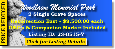 2 Single Grave Spaces $8500ea! Woodlawn Memorial Park Gotha, FL Resurrection East The Cemetery Exchange 23-0515-7