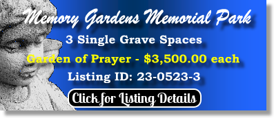 3 Single Grave Spaces $3500ea! Memory Gardens Memorial Park Las Vegas, NV Prayer The Cemetery Exchange 23-0523-3