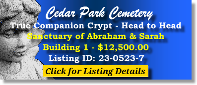 True Companion Crypt $12500! Cedar Park Cemetery Paramus, NJ Abraham Sarah The Cemetery Exchange 23-0523-7
