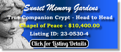 True Companion Crypt $10400! Sunset Memory Gardens Thonotosassa, FL Peace The Cemetery Exchange 23-0530-4