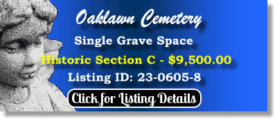 Single Grave Space $9500! Oaklawn Cemetery Jacksonville, FL Historic Section C The Cemetery Exchange 23-0605-8