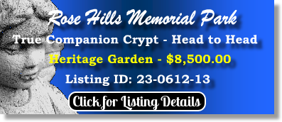 True Companion Crypt $8500! Rose Hills Memorial Park Putnam Valley, NY Heritage The Cemetery Exchange 23-0612-13