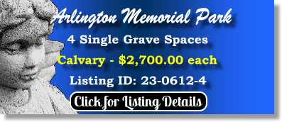 4 Single Grave Spaces $2700ea! Arlington Memorial Park Sandy Springs, GA Calvary The Cemetery Exchange 23-0612-4