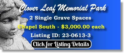 2 Single Grave Spaces $3Kea! Clover Leaf Memorial Park Woodbridge, NJ Chapel South The Cemetery Exchange 23-0613-3