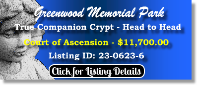 True Companion Crypt $11700! Greenwood Memorial Park San Diego, CA Court of Ascension The Cemetery Exchange 23-0623-6