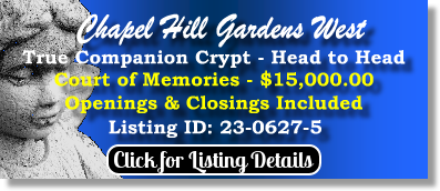 True Companion Crypt $15K! Chapel Hill Gardens West Oakbrook Terrace, IL Court of Memories The Cemetery Exchange 23-0627-5