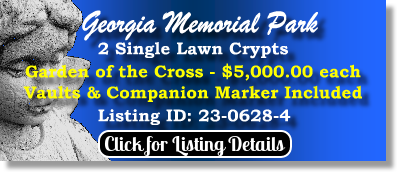 2 Single Lawn Crypts $5Kea! Georgia Memorial Park Marietta, GA Cross The Cemetery Exchange 23-0628-4