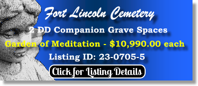 2 DD Companion Grave Spaces $10900ea! Fort Lincoln Cemetery Brentwood, MD Meditation The Cemetery Exchange 23-0705-5