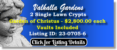 2 Single Lawn Crypts $2800ea! Valhalla Gardens Belleville, IL Christus The Cemetery Exchange 23-0705-6