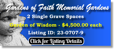 2 Single Grave Spaces $4500ea! Gardens of Faith Memorial Gardens Baltimore, MD Wisdom The Cemetery Exchange 23-0707-9