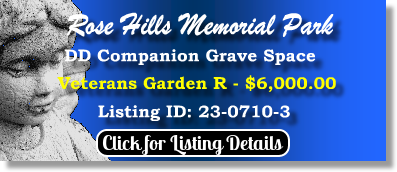 DD Companion Grave Space $6K! Rose Hills Memorial Park Putnam Valley, NY Veterans R The Cemetery Exchange 23-0710-3