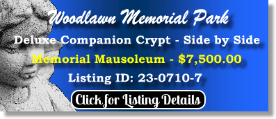 Deluxe Companion Crypt $7500! Woodlawn Memorial Park Greenville, SC Memorial Mausoleum The Cemetery Exchange 23-0710-7