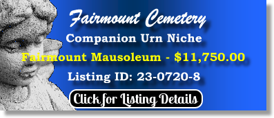 Companion Urn Niche $11750! Farirmount Cemetery Denver, CO Fairmount The Cemetery Exchange 23-0720-8