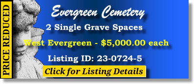 2 Single Grave Spaces $5Kea! Evergreen Cemetery Jacksonville, FL West Evergreen The Cemetery Exchange 23-0724-5