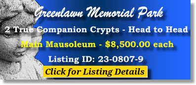 2 True Companion Crypt $8500ea! Greenlawn Memorial Park Columbia, SC Main Mausoleum The Cemetery Exchange 23-0807-9