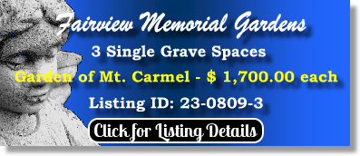 3 Single Grave Spaces $1700ea! Fairview Memorial Gardens Stockbridge, GA Mt Carmel The Cemetery Exchange 23-0809-3