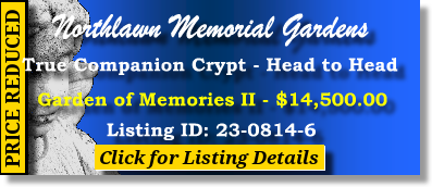 True Companion Crypt $14500K! Northlawn Memorial Gardens Peninsula, OH Memories II The Cemetery Exchange 23-0814-6