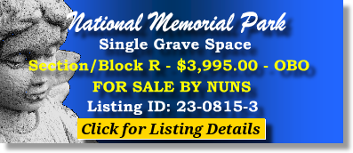 Single Grave Space $3995! National Memorial Park Falls Church, VA Block R The Cemetery Exchange 23-0815-3