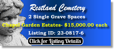 2 Single Grave Spaces $15Kea! Restland Cemetery Dallas, TX Chapel Garden Estates The Cemetery Exchange 23-0817-6