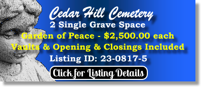 2 Single Grave Spaces $2500ea! Cedar Hill Cemetery Suitland, MD Peace The Cemetery Exchange 23-0817-5
