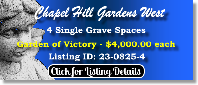 4 Single Grave Spaces $4Kea! Chapel Hill Gardens West Oakbrook Terrace,, IL Victory The Cemetery Exchange 23-0825-4