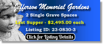 2 Single Grave Spaces $2495ea! Jefferson Memorial Gardens Birmingham, AL Last Supper The Cemetery Exchange 23-0830-3