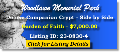 Deluxe Companion Crypt $7K! Woodlawn Memorial Park Greenville, SC Faith The Cemetery Exchange 23-0830-4