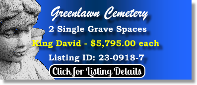 2 Single Grave Spaces $5795ea! Greenlawn Cemetery Jacksonville, FL King David The Cemetery Exchange 23-0918-7