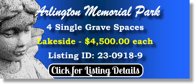 4 Single Grave Spaces $4500ea! Arlington Memorial Park Sandy Springs, GA Lakside The Cemetery Exchange 23-0918-9