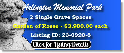 2 Single Grave Spaces $3900ea! Arlington Memorial Park Sandy Springs, GA Roses The Cemetery Exchange 23-0920-8