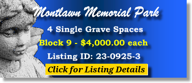 4 Single Grave Spaces $4Kea! Montlawn Memorial Park Raleigh, NC Block 9 The Cemetery Exchange 23-0925-3