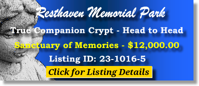 True Companion Crypt $12K! Resthaven Memorial Park Louisville, KY Sanctuary of Memories The Cemetery Exchange 23-1016-5