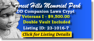DD Companion Lawn Crypt $9500! Forest Hills Memorial Park Palm City, FL Veterans I The Cemetery Exchange 23-1016-7