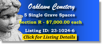 5 Single Grave Spaces $7Kea! Oaklawn Cemetery Jacksonville, FL Section R The Cemetery Exchange 23-1024-6