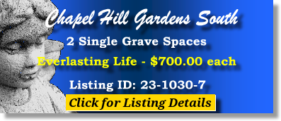 2 Single Grave Spaces $700ea! Chapel Hill Gardens South Oak Lawn, IL Everlasting Life The Cemetery Exchange 23-1030-7