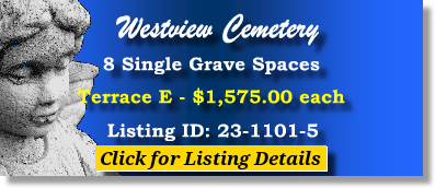 8 Single Grave Spaces $1575ea! Westview Cemetery Atlanta, GA Terrace E The Cemetery Exchange 23-1101-5