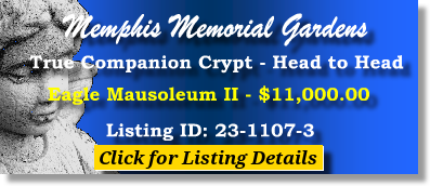 True Companion Crypt $11K! Memphis Memorial Gardens Bartlett, TN Eagle Mausoleum II The Cemetery Exchange 23-1107-3