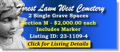 2 Single Grave Spaces $2Kea! Forest Lawn West Cemetery Charlotte, NC Section M The Cemetery Exchange 23-1109-4