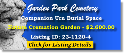 Companion Urn Burial Space $2600! Garden Park Cemetery Conroe, TX Nature Cremation Garden The Cemetery Exchange 23-1120-4