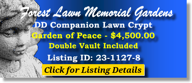 DD Companion Lawn Crypt $4500! Forest Lawn Memorial Gardens College Park, GA Peace The Cemetery Exchange 23-1127-8