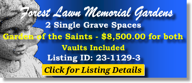 2 Single Grave Spaces $8500! Forest Lawn Memorial Gardens College Park, GA Saints The Cemetery Exchange 23-1129-3