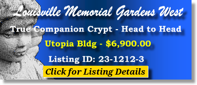 True Companion Crypt $6900! Louisville Memorial Gardens West Louisville, KY Utopia The Cemetery Exchange 23-1212-3