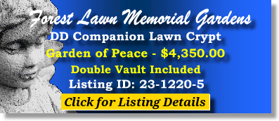 DD Companion Lawn Crypt $4350! Forest Lawn Memorial Gardens College Park, GA Peace The Cemetery Exchange 23-1220-5
