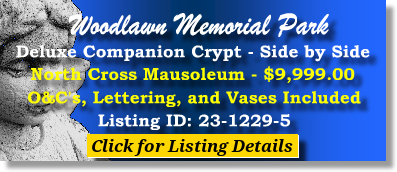Deluxe Companion Crypt $9999! Woodlawn Memorial Park Nashville, TN North Cross Mausoleum The Cemetery Exchange 23-1229-5