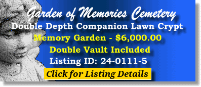DD Companion Lawn Crypt $6K! Garden of Memories Cemetery Metairie, LA Memory Garden The Cemetery Exchange 24-0111-5