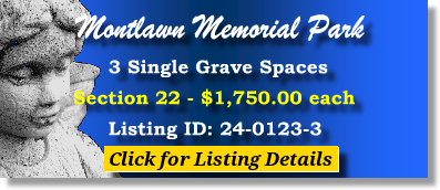3 Single Grave Spaces $1750ea! Montlawn Memorial Park Raleigh, NC Section 22 The Cemetery Exchange 24-0123-3