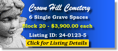 6 Single Grave Spaces $3900ea! Crown Hill Cemetery Wheat Ridge, CO Block 20 The Cemetery Exchange 24-0123-5