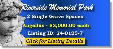 2 Single Grave Spaces $3Kea! Riverside Memorial Park Jacksonville, FL Angellus The Cemetery Exchange 24-0125-7